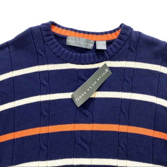 Oscar De La Renta Striped Crew-Neck Sweater In Blue New with Tags - Picture 3 of 7
